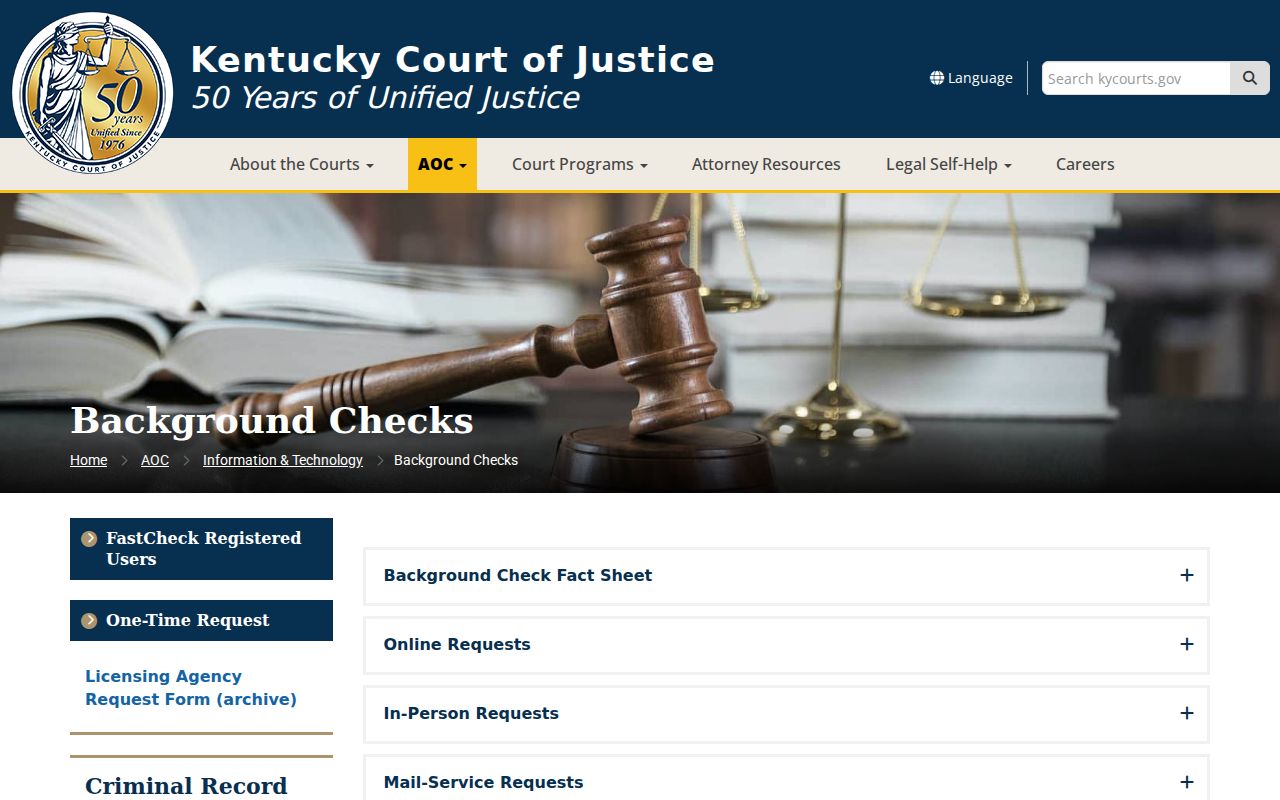 Kentucky Court of Justice FastCheck and One-Time Request instructions