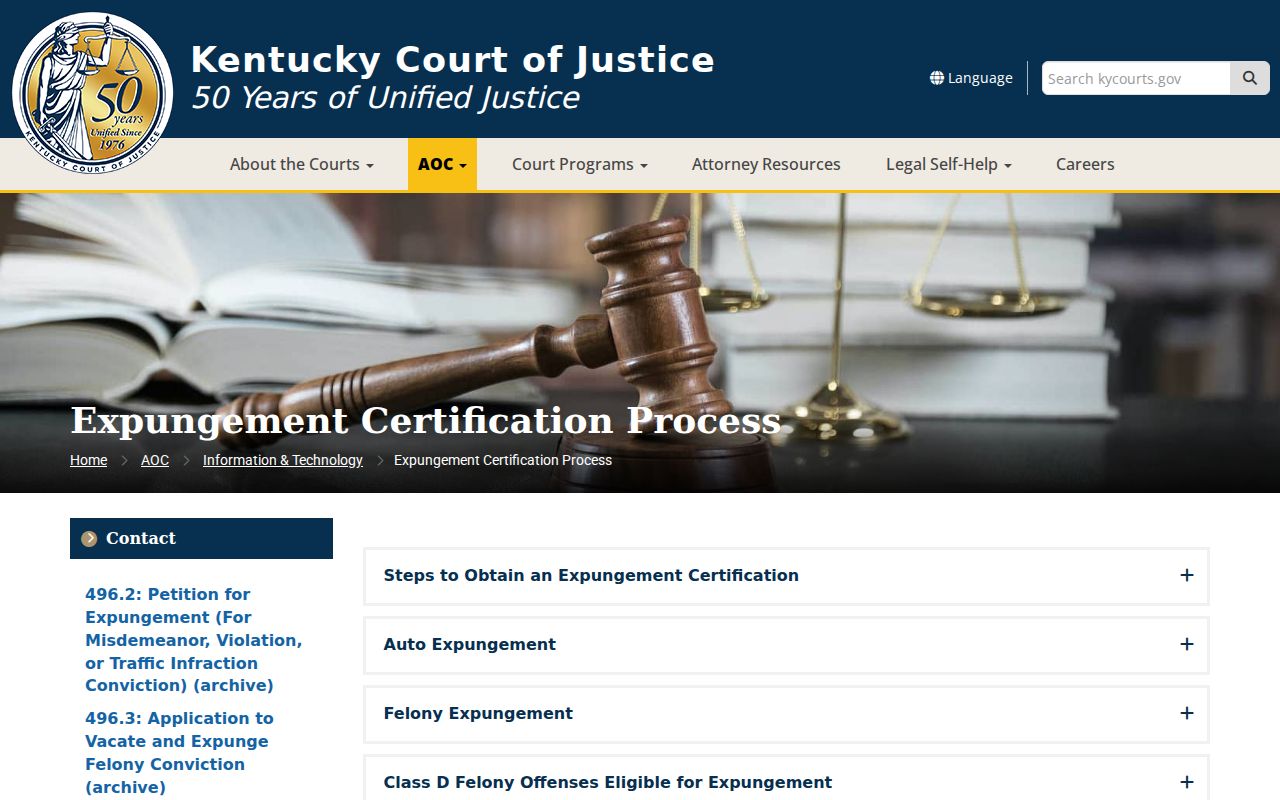 Kentucky Court of Justice expungement process instructions