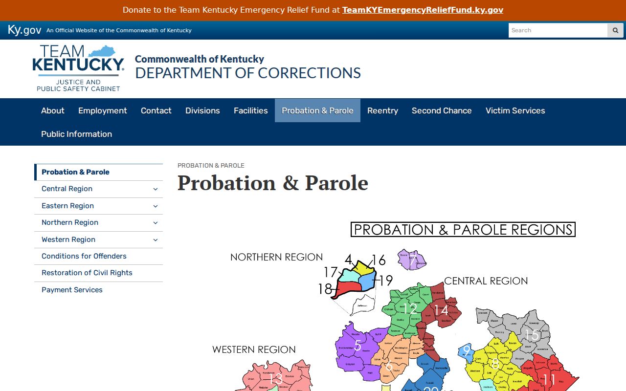 Kentucky Department of Corrections probation and parole program overview