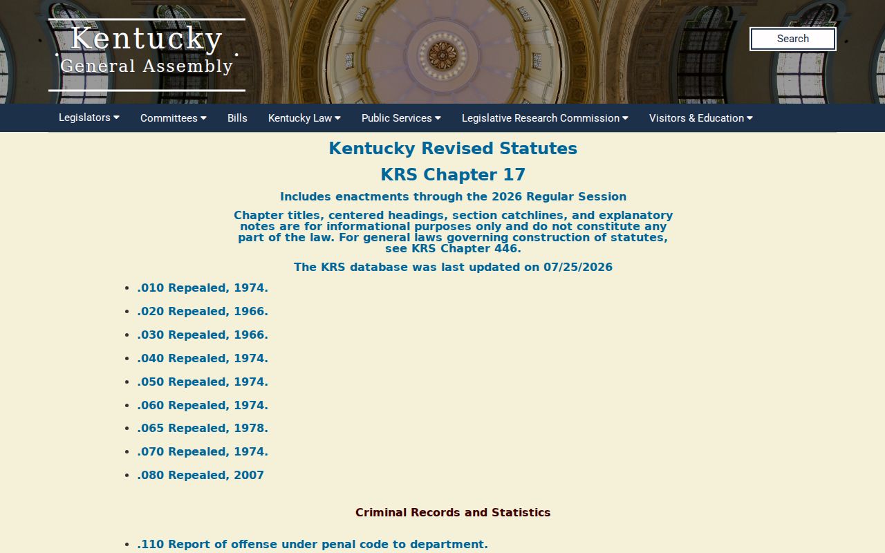 Jefferson County sex offender registry research through official Kentucky statutes